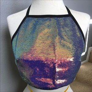 NWT iridescent sequin halter top. Changes color